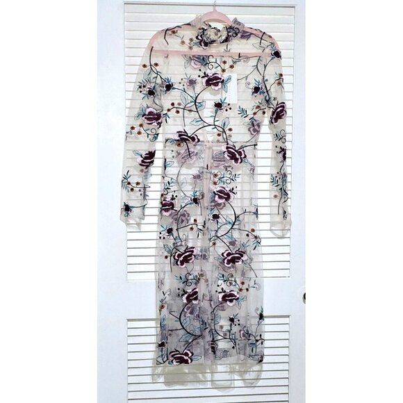 NWT Endless Rose Women's Embroidered Boho Sheer Overlay Midi Dress Sz Xs 2452 - Picture 14 of 16